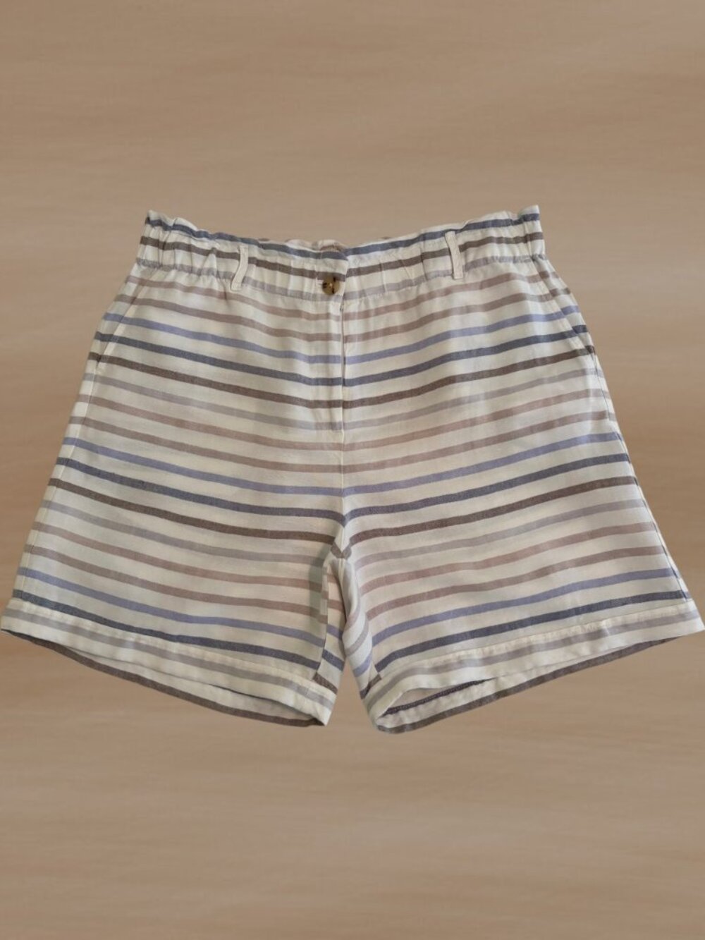 J Jill Linen Blend High Rise Shorts Paper Bag Waist Elastic Belt Loops (Med)